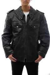 ドルガバ／DOLCE＆GABBANA ブルゾン ジャケット JKT アウター メンズ 男性 男性用 レザー 革 本革 ブラック 黒  ポリスマンジャケット ヴィンテージ加工 ミリタリー 中綿