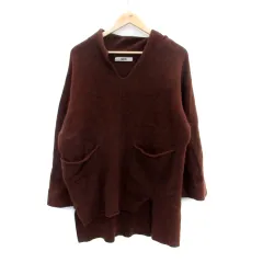 ファーファー furfur ニット セーター スリットネック 長袖 フレアスリーブ ウール F 茶色 ブラウン /HO13