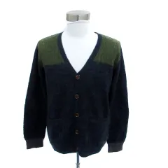 アンドエー and A ニットカーディガン Vネック ミドル丈 モヘヤ混 44 XS 紺 ネイビー カーキ /HO30