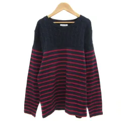 グローバルワーク GLOBAL WORK ニット カットソー 長袖 ラウンドネック ボーダー柄 切替 M 紺 ネイビー 赤 レッド /YS31