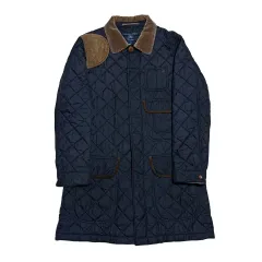 L POLO RALPH LAUREN コーデュロイ カラ ネイビー ロング キルティング ジャケット