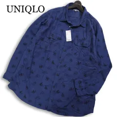 【新品 未使用】 UNIQLO ユニクロ 秋冬 長袖 総柄★ フランネル プリント シャツ Sz.4XL メンズ ネイビー 大きいサイズ 特大