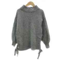 ディスコート Discoat ニット セーター 長袖 ハイネック 無地 リボン F グレー /YS11