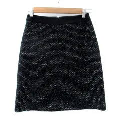 インディヴィ INDIVI フレアスカート ひざ丈 ツイード 36 S 黒 ブラック /SM17