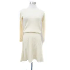 ナチュラルビューティーベーシック NATURAL BEAUTY BASIC ニットワンピース ラウンドネック 長袖 ひざ丈 M アイボリー /HO42