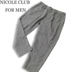 NICOLE CLUB FOR MEN ニコルクラブ フォーメン 麻 リネン混 ストレッチ★ チェック テーパード パンツ Sz.48 メンズ グレーのサムネイル