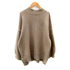 クラシカルエルフ classical elf ニット セーター 長袖 ハイネック 無地 オーバーサイズ M-L ベージュ /SY35