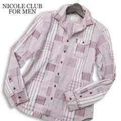 NICOLE CLUB FOR MEN ニコルクラブ フォーメン 襟袖ワイヤー★ 長袖 ストライプ チェック ワーク シャツ Sz.46 メンズ
