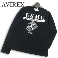 【新品 未使用】 AVIREX アヴィレックス 通年★ USMCプリント 長袖 リブ カットソー ロンTシャツ Sz.M メンズ 黒