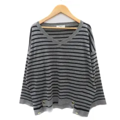 ナチュラルビューティーベーシック NATURAL BEAUTY BASIC ニット カットソー 長袖 Vネック ボーダー柄 M 黒 ブラック グレー /YK35