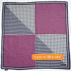 【美品】ニューヨーカー 大判シルクスカーフ 88cm ネイビー・ホワイト・ボルドー｜NEWYORKER Silk Scarf
