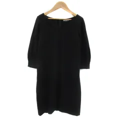 ノーリーズ Nolley's ワンピース ミニ丈 七分袖 スリットネック 無地 ウール 36 S 黒 ブラック /YS12