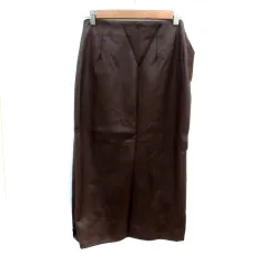 ザラ ZARA フェイクレザースカート タイトスカート ロング丈 リボン S ダークブラウン /HO10