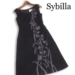 Sybilla シビラ ウール100％♪ 花柄 フラワー 刺繍 Vネック ノースリーブ ワンピース Sz.M レディース 黒
