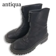 antiqua アンティカ フロント ジップ レザー ブーツ Sz.41 レディース 黒