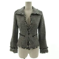 クイーンズコート QUEENS COURT ジャケット フォーマル アウター ツイード ウール混 日本製 ラメ ブラック 黒 ホワイト 白 1