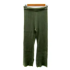 アズールバイマウジー AZUL by moussy リブニットパンツ フレアパンツ ロング丈 無地 スリット S カーキ /SY17