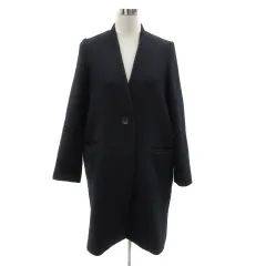 ナノユニバース nano universe ノーカラーコート ロング丈 Vネック 無地 F 紺 ネイビー /YS34