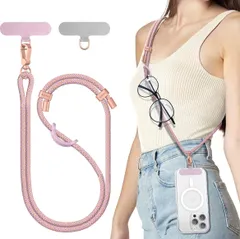 ★SURPHY] 携帯ストラップ 首掛け/肩掛け/斜め掛け （ラベルパッチ 付き*2枚 スマホ ストラップ ネックストラップ 長さ調整可能 忘れ物防止 全機種対応(ピンク&パープル)