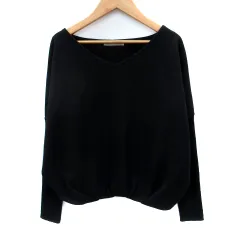 ビームスハート BEAMS HEART カットソー 長袖 Vネック リブ 切替 黒 ブラック /SM5