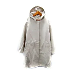 グローバルワーク GLOBAL WORK ノーカラーコート ロング丈 フード付き 2WAY ジップアップ M オフホワイト /SY15