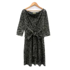 スピック＆スパン ノーブル Spick&Span Noble ワンピース 七分袖 ひざ丈 36 S グレー 黒 ブラック /HO39