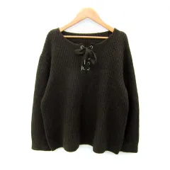 ジーナシス JEANASIS ニット セーター 長袖 ラウンドネック レースアップリボン 無地 F カーキ /SY30