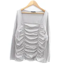 23区 オンワード樫山 カットソー スクエアネック 長袖 シャーリング 44 XXL グレー /HO15