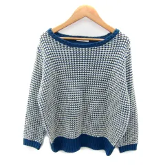 ニコアンド Niko and.. ニット セーター 長袖 ラウンドネック 青 ブルー 白 ホワイト /SY39