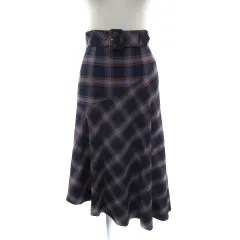 グリーンレーベルリラクシング ユナイテッドアローズ green label relaxing フレアスカート マキシ丈 ロング丈 チェック柄 ウエストベルト付き 36 S マルチカラー 紺 ネイビー /YS5