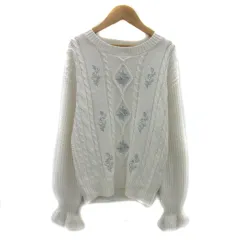 アズノウアズ as know as ニット セーター 長袖 ラウンドネック 花柄 刺繍 ケーブル編み F オフホワイト 水色 ライトブルー /YS28