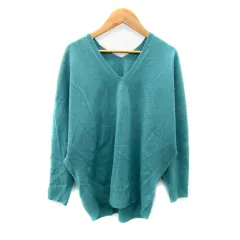 グローバルワーク GLOBAL WORK ニット セーター 長袖 Vネック 無地 オーバーサイズ M ブルー /SY35