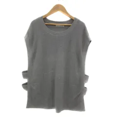 シューラルー SHOO・LA・RUE ニットベスト プルオーバー ミドル丈 ラウンドネック サイドスリット 無地 M グレー /YS21