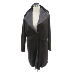 ビッキー VICKY コート ロング丈 フード付き リバーシブル スエード調 2 ダークブラウン ダークグレー /YK4