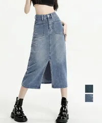 デニムスカート ロング フロントスリット