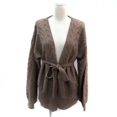 ミスティック mystic ニットカーディガン ミドル丈 前開き リボン ケーブル編み F 茶 ブラウン /SM31