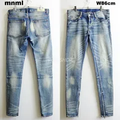 mnml　ミニマル　サイドジップ　クラッシュリペア スキニーデニム　W86cm / W30 / L　ストレッチ　ライトブルー　メンズ