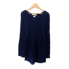 B&Y ユナイテッドアローズ BEAUTY&YOUTH ビューティー&ユース ニット セーター ロング丈 長袖 ラウンドネック 透かし編み モヘヤ混 紺 ネイビー /SY12