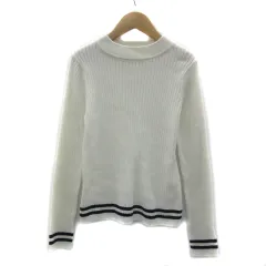 ミラオーウェン Mila Owen リブニット カットソー 長袖 ラウンドネック ライン F 白 ホワイト 紺 ネイビー /YS35