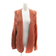 マイストラーダ Mystrada ニットカーディガン 前開き ミドル丈 ケーブル編み 38 M オレンジ /SM20