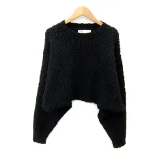 ザラ ZARA ニット セーター 長袖 クルーネック ショート丈 無地 S 黒 ブラック /SY6