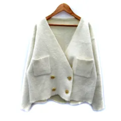 アンドジェイ ANDJ シャギーニットカーディガン ミドル丈 Vネック 無地 ダブルボタン オーバーサイズ 白 ホワイト /SY44