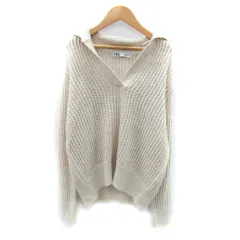 ザラ ZARA ニット セーター 長袖 スキッパーカラー 透かし編み オーバーサイズ M ライトベージュ /SY38