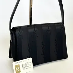 希少 極美品 イヴ・サンローラン Saint Laurent ワンショルダーバッグ ハンドバッグ 肩がけ YSLロゴ金具 YSL総柄 サテン ブラック 黒