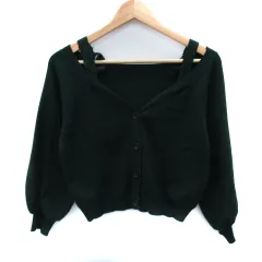 ムルーア MURUA ニットカーディガン ミドル丈 Vネック オフショルダー F モスグリーン /SM26