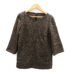 23区 オンワード樫山 カットソー スリットネック 七分袖 ウール混 シルク混 32 XS 茶色 ブラウン 黒 ブラック /HO38