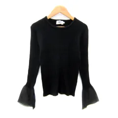 アズールバイマウジー AZUL by moussy リブニット カットソー 長袖 ラウンドネック 無地 切替 メッシュ F 黒 ブラック /SY1