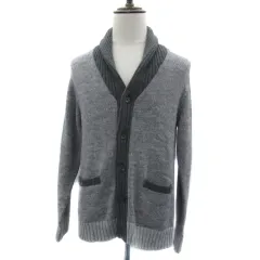 イッカ ikka ニットカーディガン ミドル丈 ショールカラー バイカラー ウール混 XL グレー カーキ /YS24