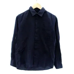 ナノユニバース nano universe カジュアルシャツ 長袖 無地 麻 リネン S 紺 ネイビー /HO7