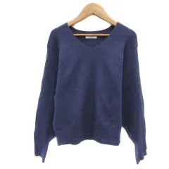 エニィファム anyFam ニット カットソー 長袖 Vネック 無地 F 紺 ネイビー /YS19